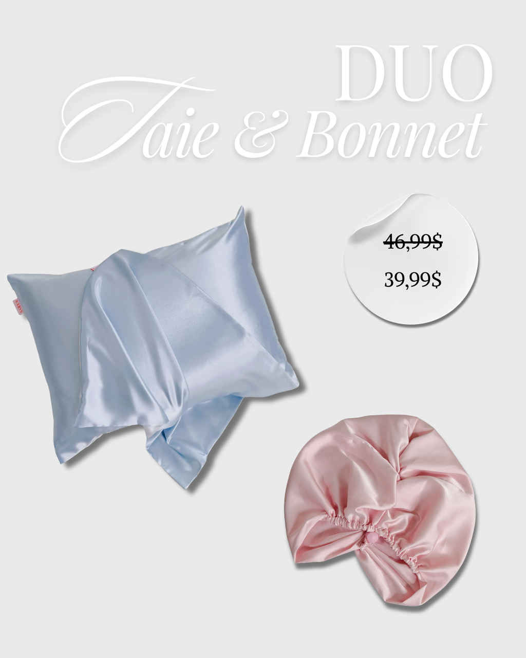 Duo taie et bonnet en satin